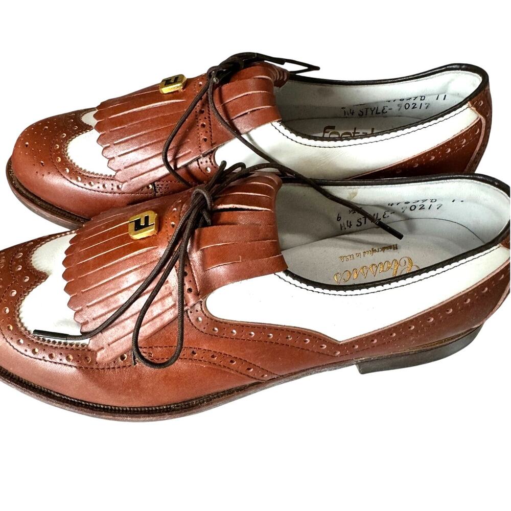 Vintage FootJoy Classics Womens 6.5 B Brown White Leather Kiltie Golf Shoes - Picture 2 of 7